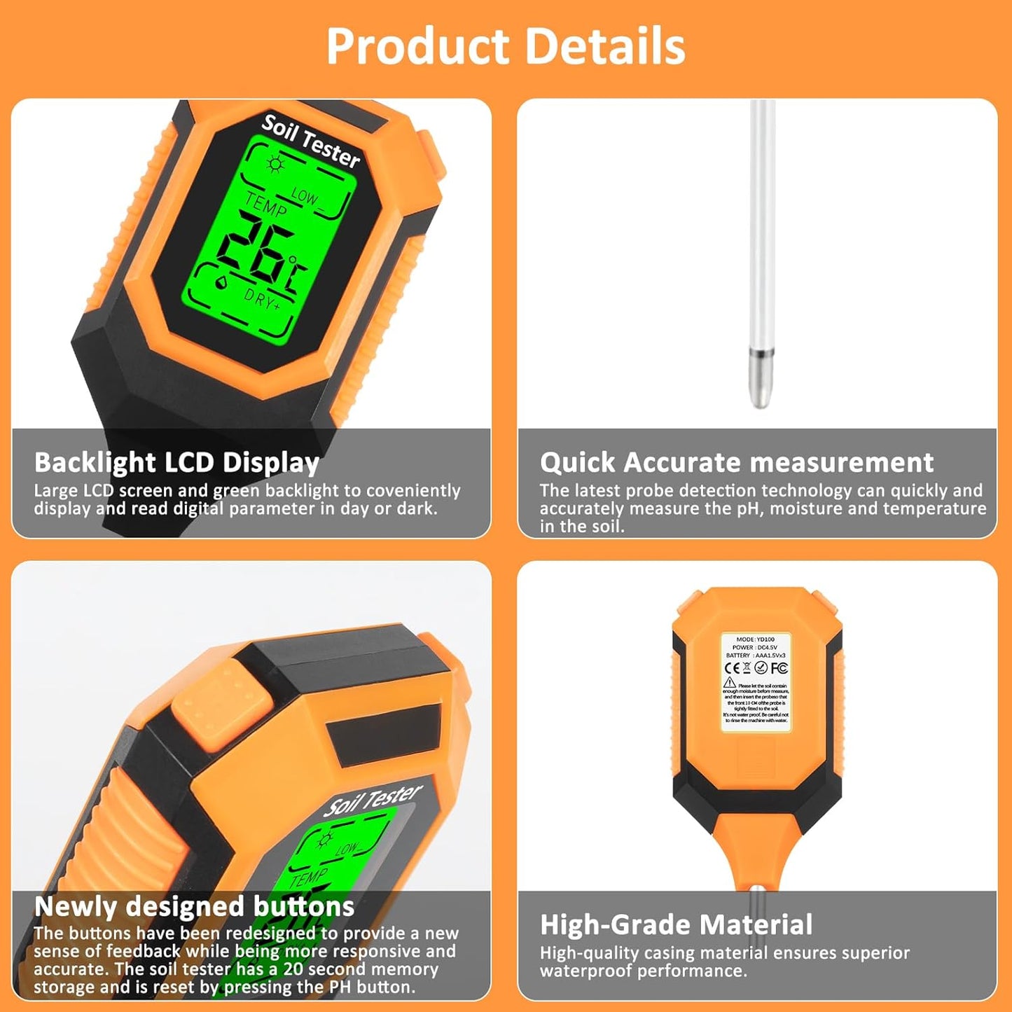 GrowGuard™ 4-in-1 Soil Tester