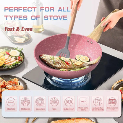 Pink Granite Frying Pan Set